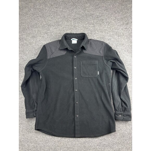 Columbia Fleece Shirt Mens Large Black Nylon Shoulder Yoke Shacket Button Up - Picture 1 of 7